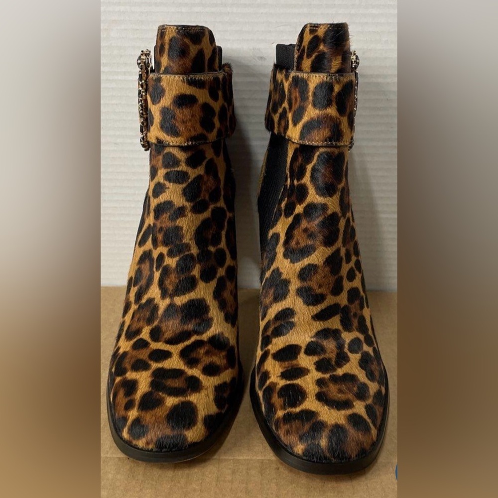 KARL LAGERFELD PARIS Women's Leopard Print Fur Leather VANIA Bootie Size 9.5W US